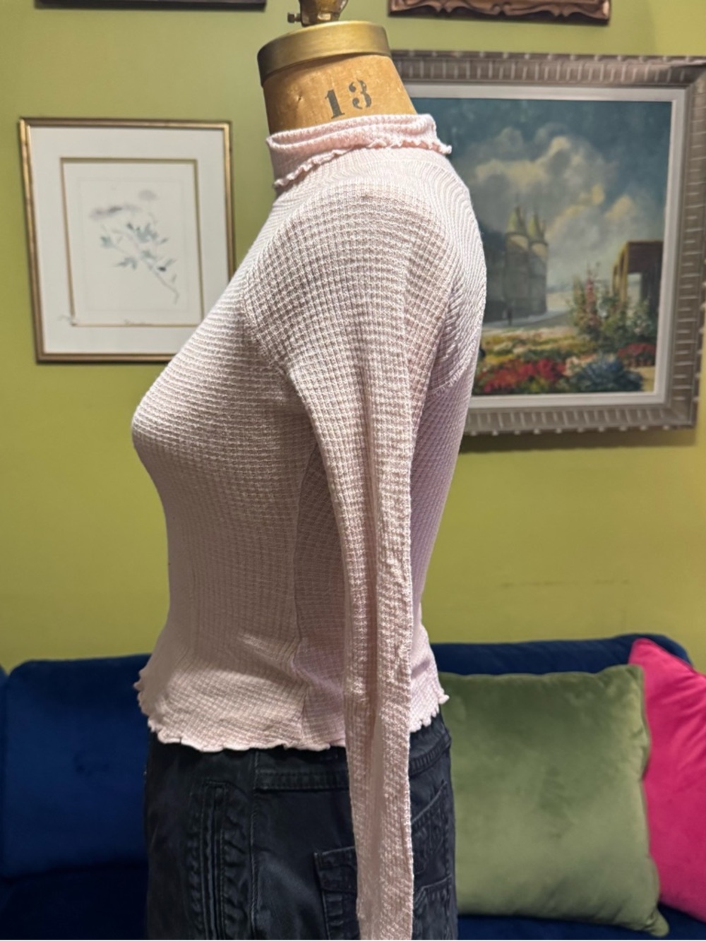 Free People Pale Pink Ruffle Mock Neck Long Sleeve Top - Picture 3 of 5